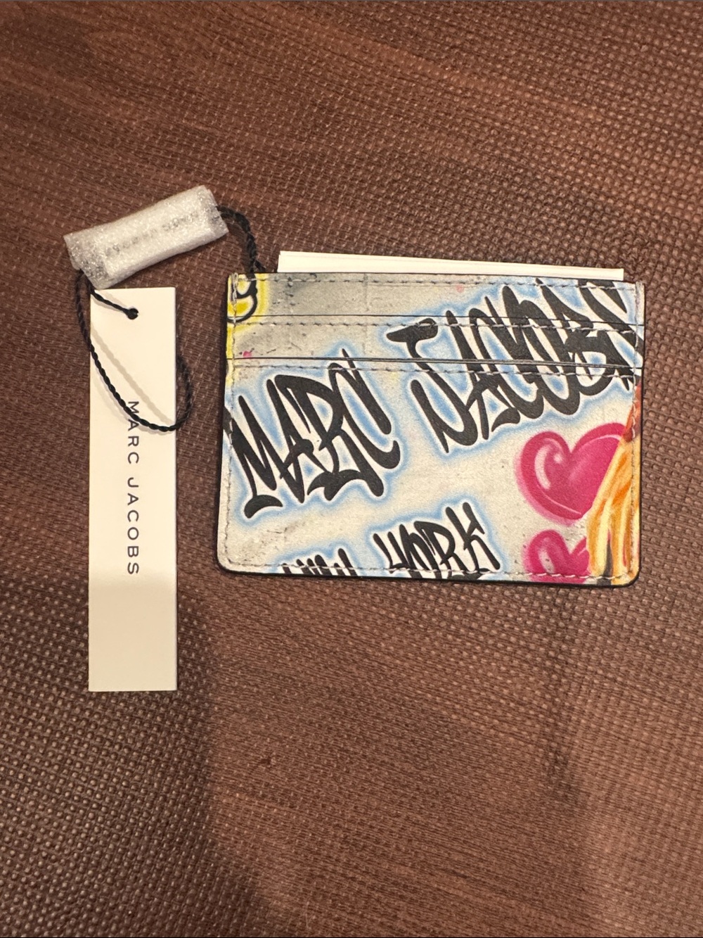 Marc Jacobs Graffiti Cardholder with Blue Spray and Pink Heart